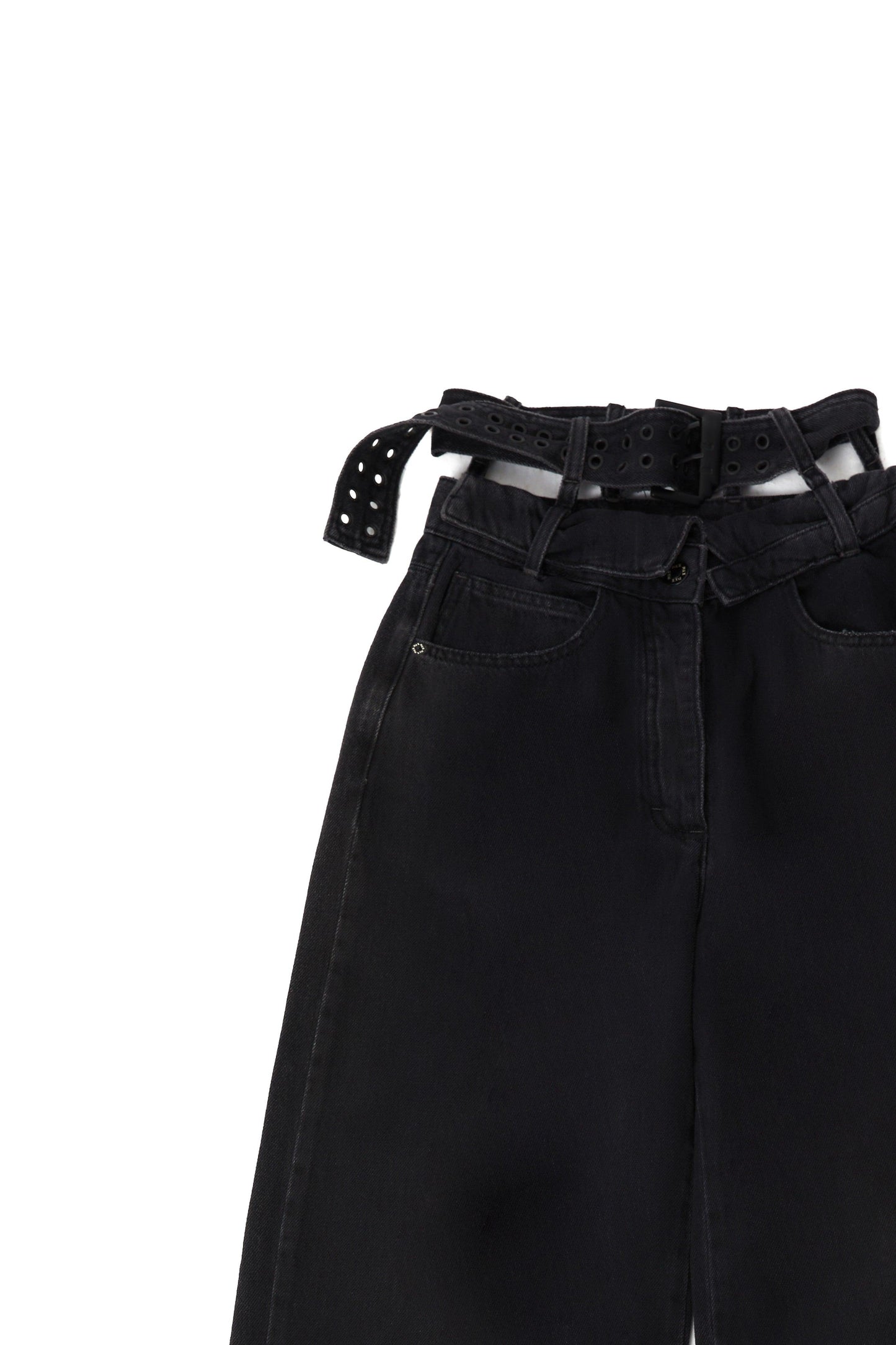 HIGH WAISTED BELT DETAILED JEANS - INK II